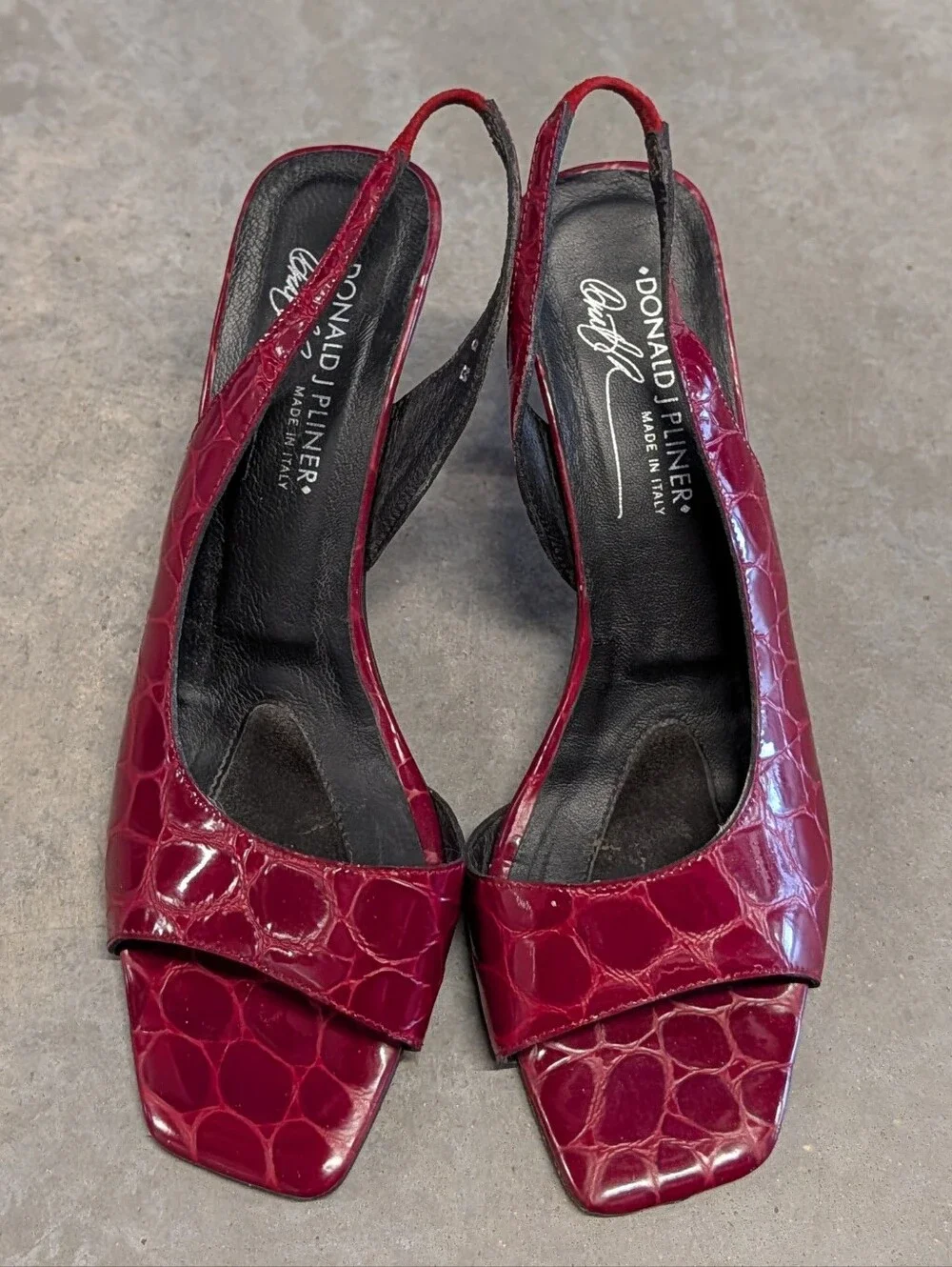 DONALD J PLINER red moc croc slingback heels 8